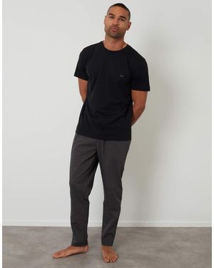 Threadbare Short Sleeve Stripe Bottom Pyjama Set - Black