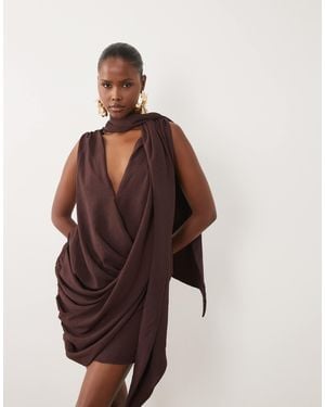 ASOS Drape Wrap Front Mini With Scarf Detail - Brown