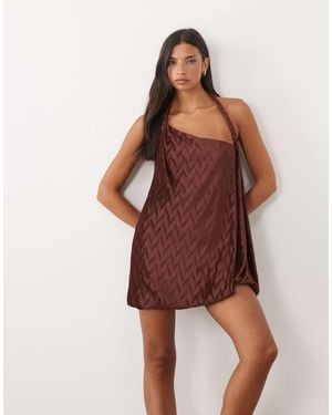 ASOS Plait Detail Halter Neck Plisse Bubble Dress - Brown
