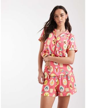 Chelsea Peers Short Sleeve Jersey Revere And Short Set - Red