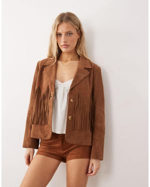 Urbancode Veste longue en cuir - fauve - Marron