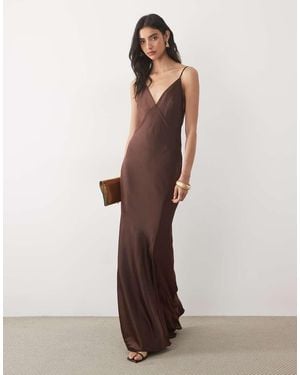 Wanderdoll Sadran Satin Cami Mesh Panel Maxi Dress - Brown