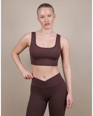 SIMMI Square Neck Cropped Tank Top - Brown