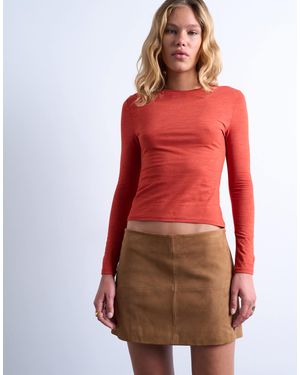 TOPSHOP Crew Wool Mix Long Sleeve Top - Red