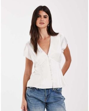 Abercrombie & Fitch Blusa De Manga Corta Con Cuello De Pico En-Blanco