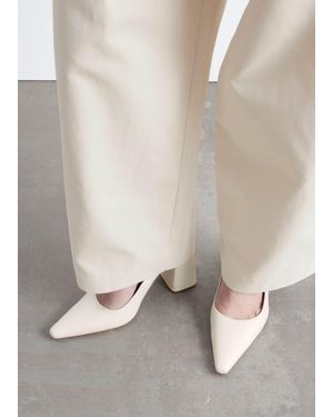 & Other Stories Block Heel Pointed Leather Pump - White