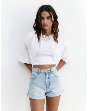 Pull&Bear Mom Fit Denim Shorts With Turn-Up Hems - White