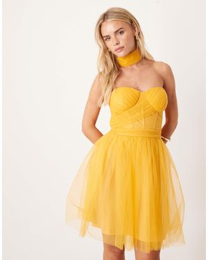 LACE & BEADS Robe courte en tulle style corset avec foulard - caramel - Jaune