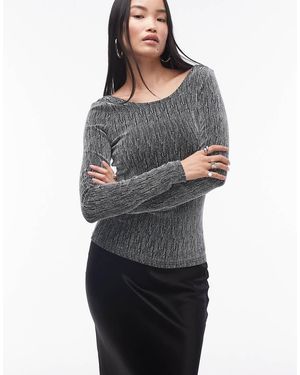 SELECTED Femme Long Sleeve Glitter Top - Grey