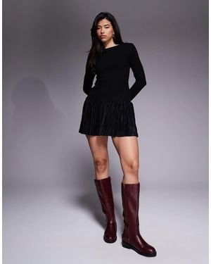 ASOS Vestito Corto Morbidissimo A Maniche Lunghe Con Scollo A Barchetta E Fondo Plissé - Nero