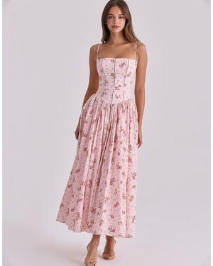 House Of Cb Ysabella Vintage Rose Print Cotton Midi Sundress - Pink