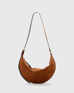 AllSaints Bolso De Hombro Marrón En Forma De Medialuna De Ante De - Blanco
