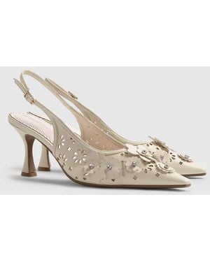 River Island Sling Back 3D Floral Court Heels - White