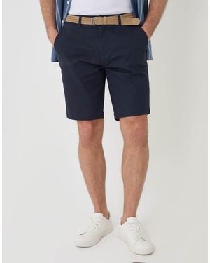 Threadbare Cotton Chino Shorts With Woven Belt - Blue