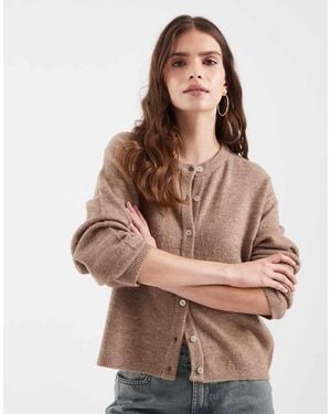 ONLY Long Sleeve O-Neck Knit Cardigan - Brown
