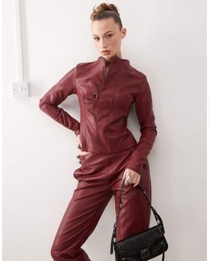 Heretic Nine High Neck Fitted Faux Leather Jacket - Red