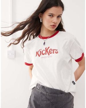 Kickers Crop Ringer Tee With Red Logo - White
