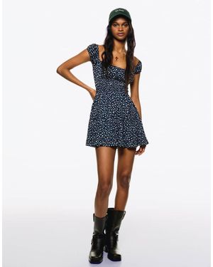 Bershka Ruffled Mini Dress - Blue