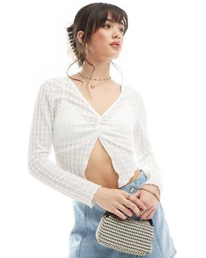 ONLY Crop Top A Maniche Lunghe Traforato Con Scollo A V - Bianco