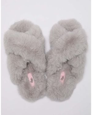 Boux Avenue Pantuflas Tipo Slider Con Banda Cruzada, Punta Abierta, Suaves Y Afelpadas, De Estar Por Casa, En-Castaño Rojizo - Gris