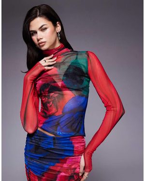 AFRM Zadie Mesh High Neck Top Co-Ord - Red