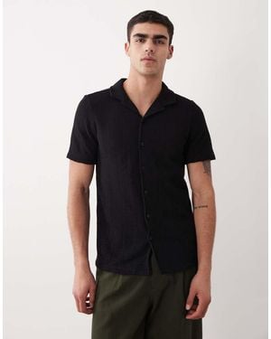 New Look Textured Knitted Revere Shirt - Black