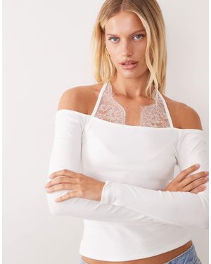 ASOS Top mit neckholder und spitzenbesatz - Weiß