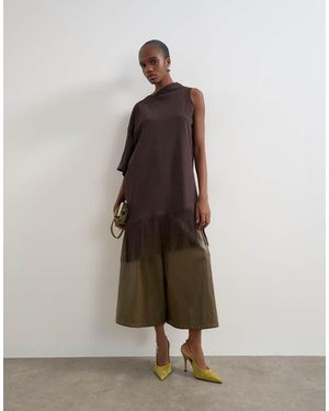 TOPSHOP Draped Asymmetric Fringe Detail Top - Natural