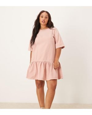 ASOS Curve Denim T-shirt Mini Dress With Drop Waist - Pink