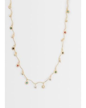 Reclaimed Vintage Dainty Necklace With Floral Charms - Natural