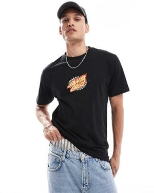 Santa Cruz T-Shirt Nera Con Stampa Ovale A Quadri Con Fiamma - Blu