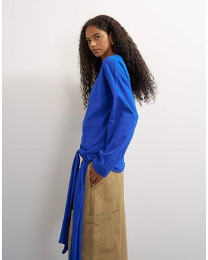TOPSHOP Long Sleeve Tie Waist Detail Top - Blue