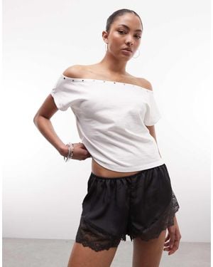 Monki Satijnen Short Met Kant - Wit