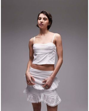 SNDY'S Strappy Poplin Ruched Mesh Bust Sweetheart Neck Top - Grey