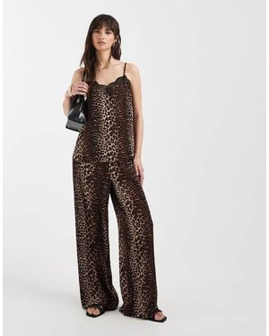 Pieces Elastic Waistband Wide Leg Trousers - Multicolour