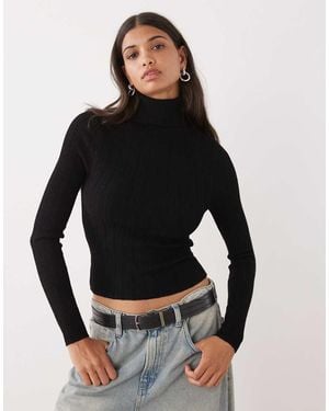 Collusion Soft Knitted Ribbed Roll Neck Jumper - Black