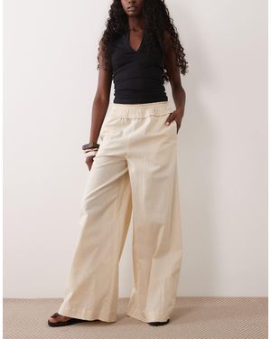 ASOS Pantalon en lin mélangé à enfiler avec taille froncée - grège - Neutre