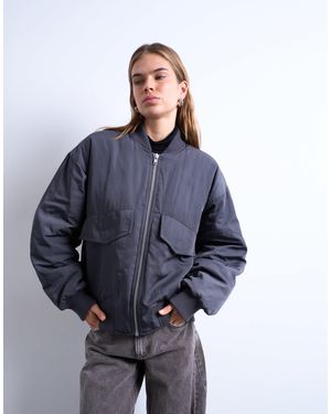 TOPSHOP Rib Bomber Jacket - Blue