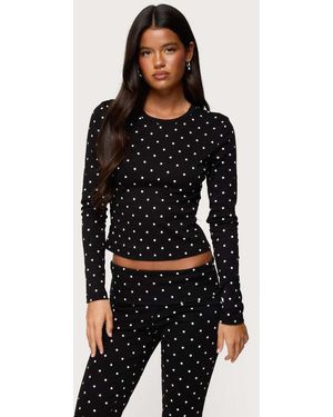 Edikted Daliya Polka Dot Long Sleeve Top - Black