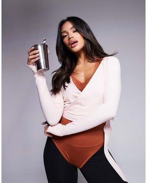 4505 Top Color Rosa Pétalo Claro Cruzado Estilo Bailarina De Manga Larga De Tejido Suave De - Gris