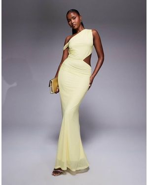 ASOS Fallen Shoulder With Ruching And Cut Out Detail Maxi Dress - Blue