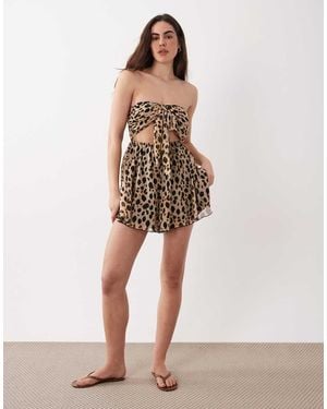 Miss Selfridge Strandplaysuit Van Chiffon Met Gestrikte Voorkant - Naturel