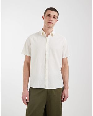 Blend Cotton-rich Textured Lightweight Regular Fit Shirt - White