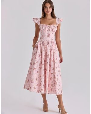 House Of Cb Livia Vintage Rose Cotton Midi Sundress - Pink