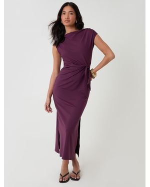 Threadbare Twist Detail Slash Neck Maxi Dress - Purple
