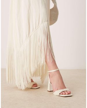 Asos Design Wide Fit Hotel Pearl Detail Barely There Block Heeled Sandals - Natural