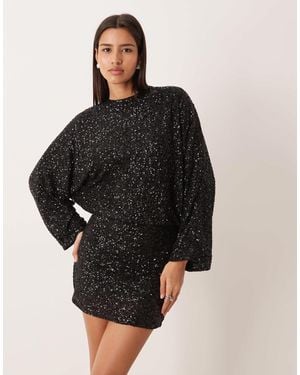 Gina Tricot Long Sleeve Sequin Low Back Mini Dress - Black