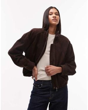 Urbancode Chaqueta Bomber Marrón Chocolate Oscuro De Ante Auténtico De - Negro
