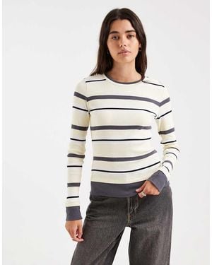 4th & Reckless Cotton Rich Ribbed Crew Neck Long Sleeve T-Shirt - Grey