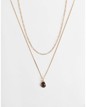 ASOS Multi-row Necklace With Amber Pendant - White